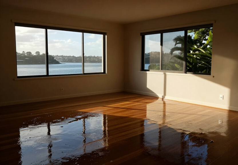 Flooded living room in Westleigh before restoration